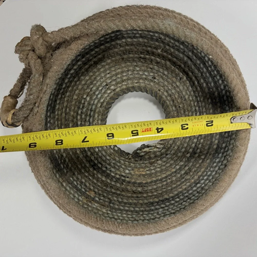 Vintage Handmade Rustic Coiled Rope Basket Primitive Farmhouse 9.5in Natural